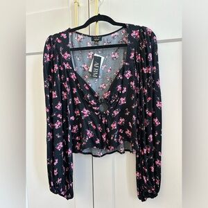 AFRM Floral Peplum Deep Plunge with O Ring Crop Top